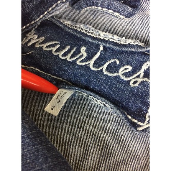 $50 Maurices Women's Blue Denim Distressed Jean Jacket Size 2 - Picture 9 of 10